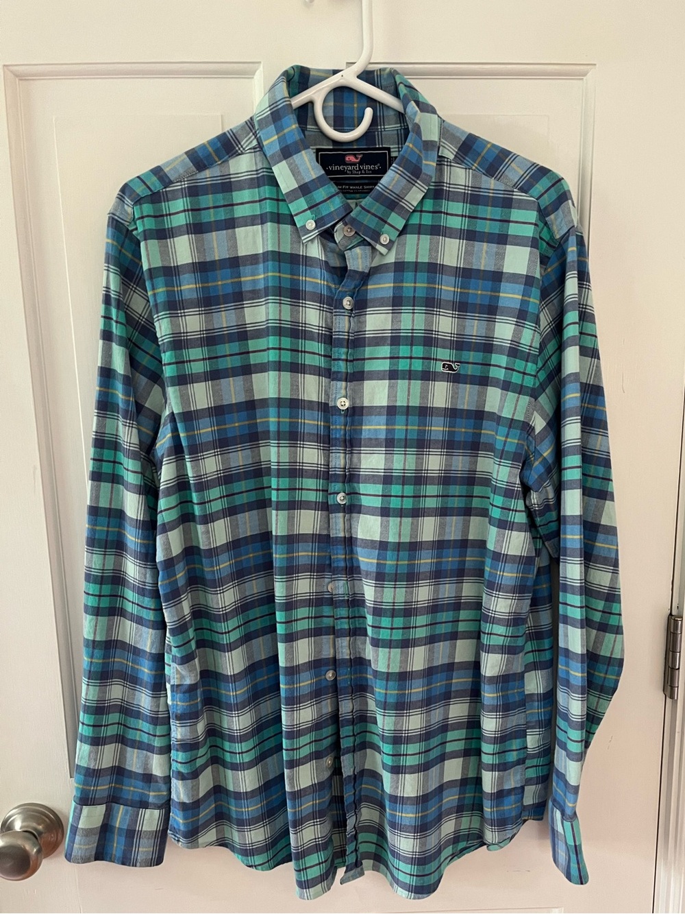 🌟Vineyard Vines Brushed Cotton Plaid Slim Fit Whale Shirt Size Large